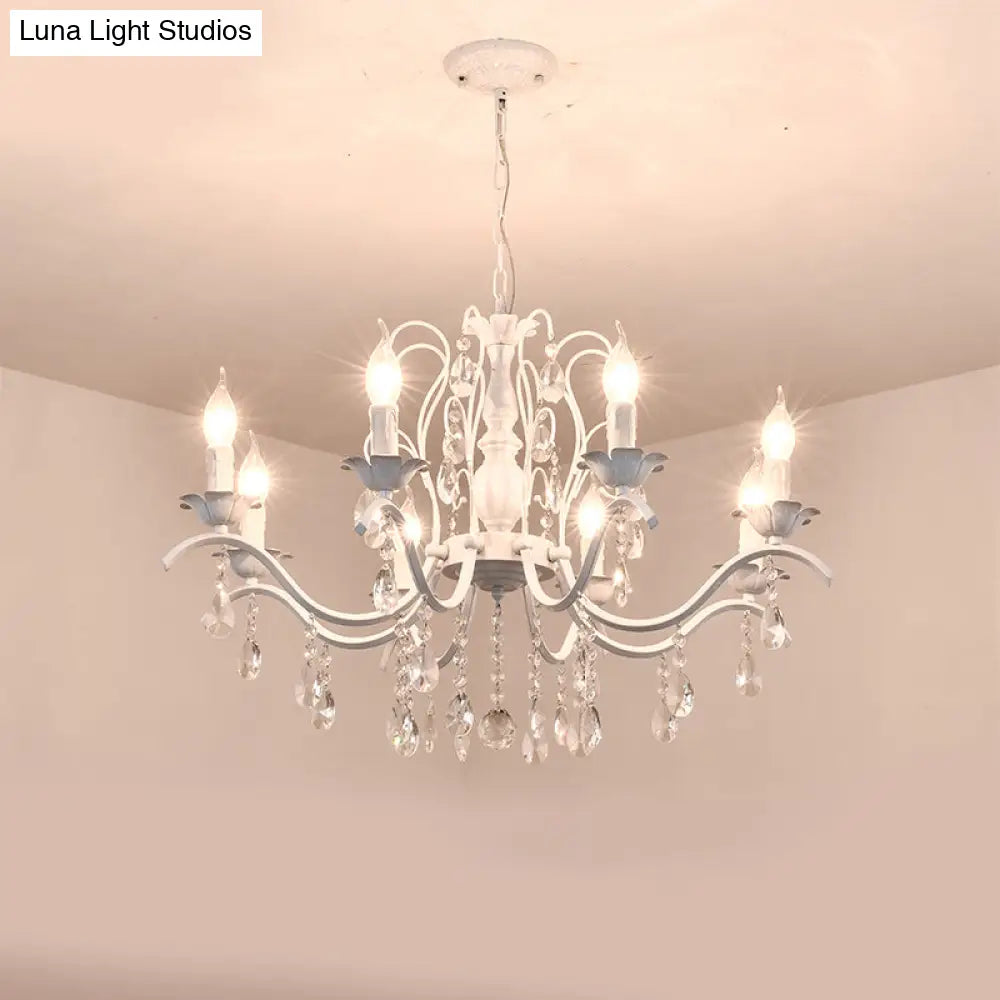 Metallic Candelabra Chandelier With Crystal Decoration - Traditional Hanging Pendant Light