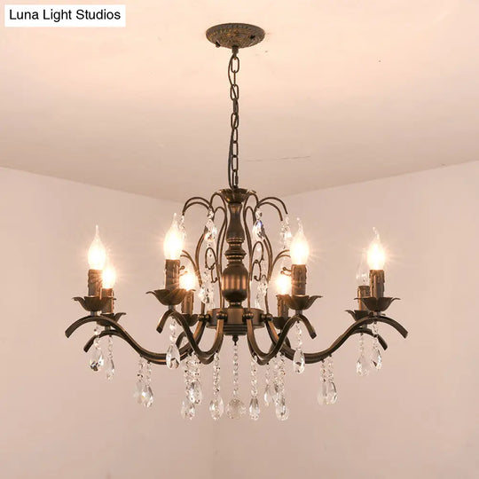 Metallic Candelabra Chandelier With Crystal Decoration - Traditional Hanging Pendant Light