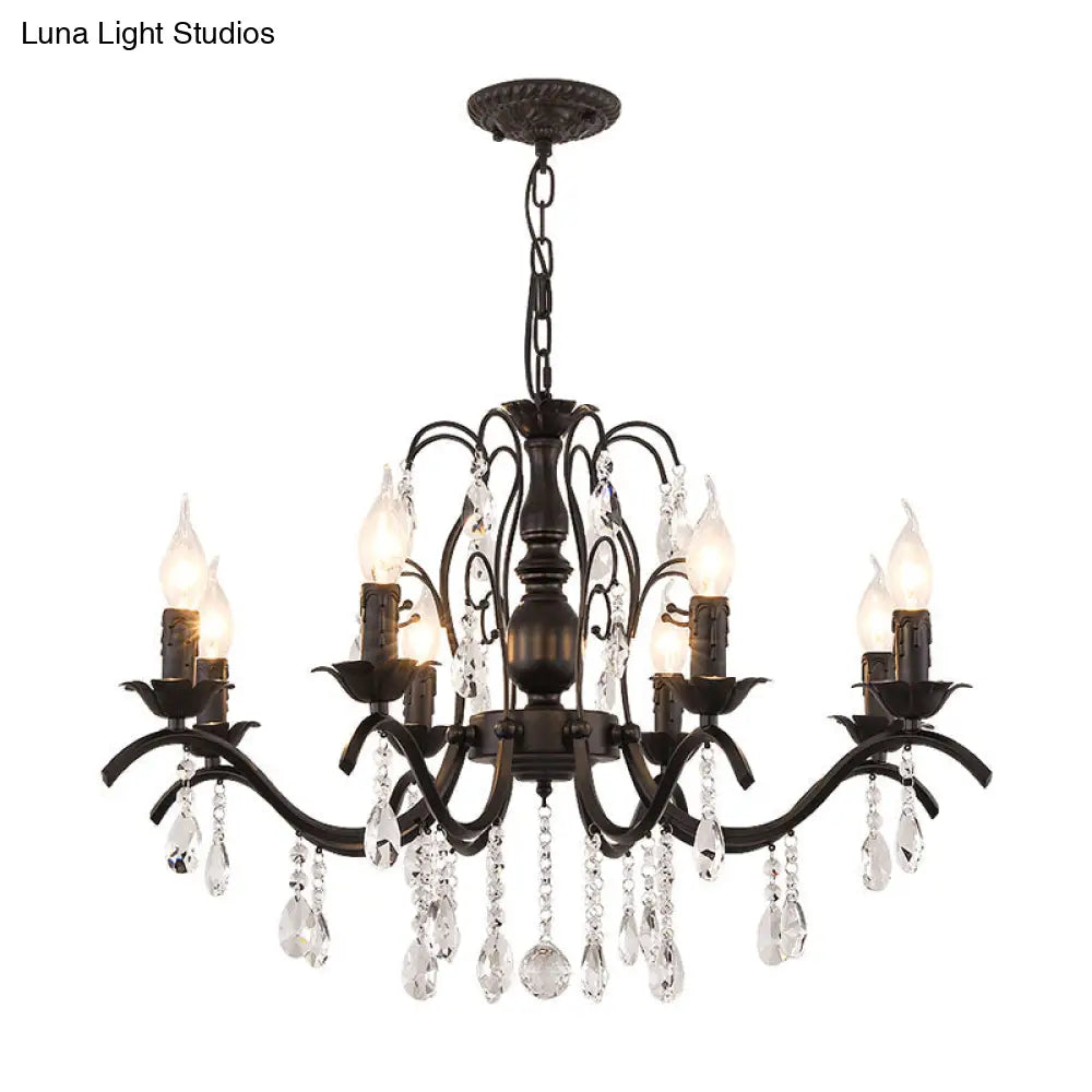 Metallic Candelabra Chandelier With Crystal Decoration - Traditional Hanging Pendant Light