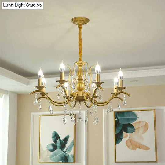 Metallic Candelabra Chandelier With Crystal Decoration - Traditional Hanging Pendant Light