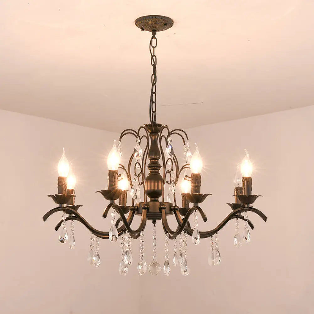 Metallic Candelabra Chandelier With Crystal Decoration - Traditional Hanging Pendant Light 8 / Black