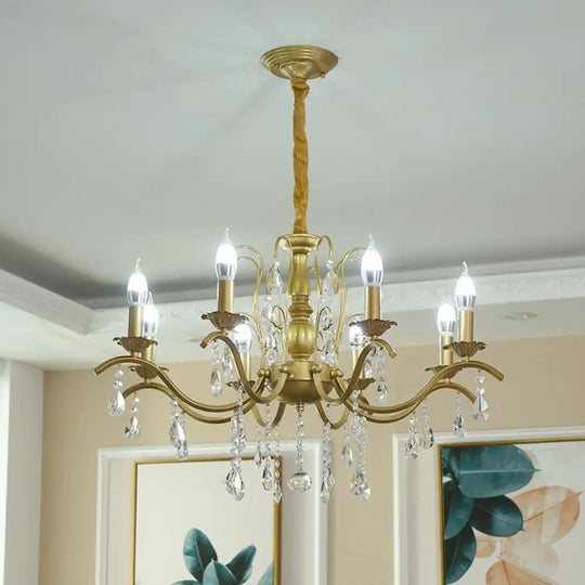 Metallic Candelabra Chandelier With Crystal Decoration - Traditional Hanging Pendant Light 8 / Gold