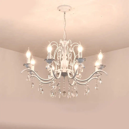 Metallic Candelabra Chandelier With Crystal Decoration - Traditional Hanging Pendant Light 8 / White