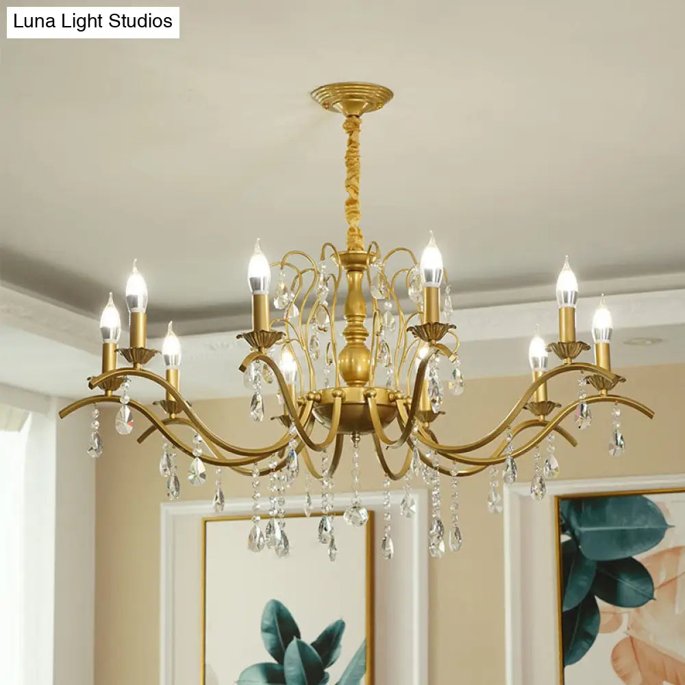 Metallic Candelabra Chandelier With Crystal Decoration - Traditional Hanging Pendant Light