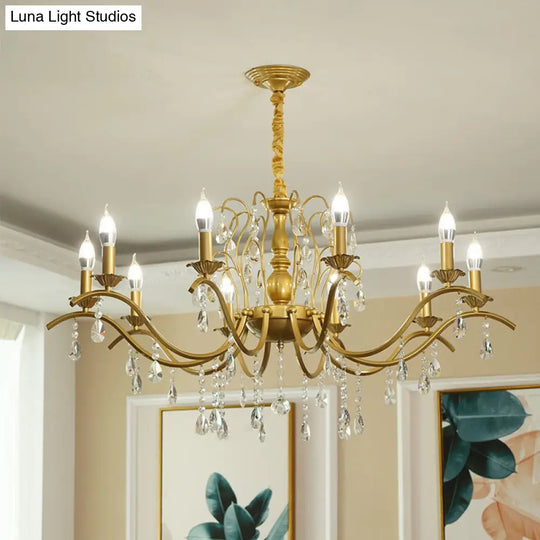 Metallic Candelabra Chandelier With Crystal Decoration - Traditional Hanging Pendant Light