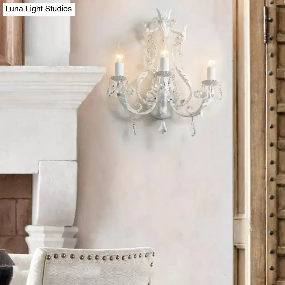 Metallic Candle Wall Sconce With Crystal - 3 Lights Living Room & Kids Light