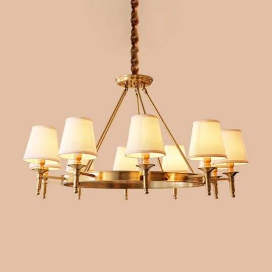 Metallic Candlestick Chandelier Pendant Light With Bucket Fabric Shade - Classic Lighting For Living