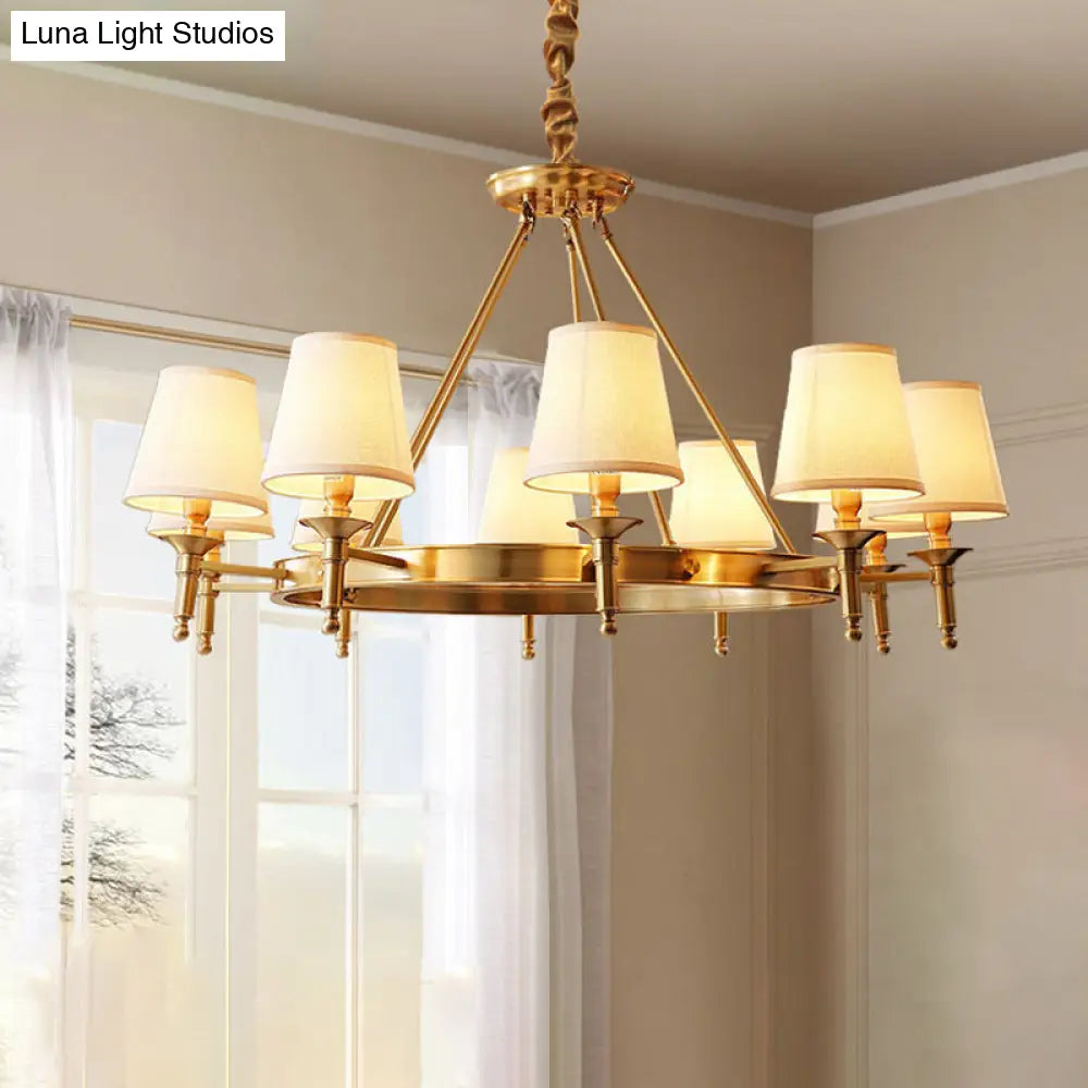 Metallic Candlestick Chandelier Pendant Light With Bucket Fabric Shade - Classic Lighting For Living