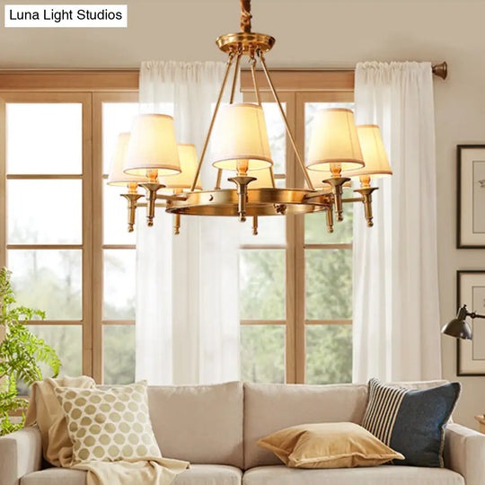 Metallic Candlestick Chandelier Pendant Light With Bucket Fabric Shade - Classic Lighting For Living