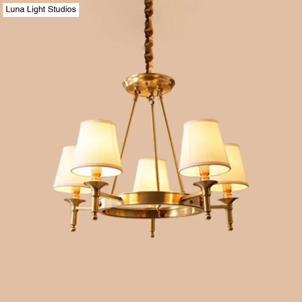 Metallic Candlestick Chandelier Pendant Light With Bucket Fabric Shade - Classic Lighting For Living