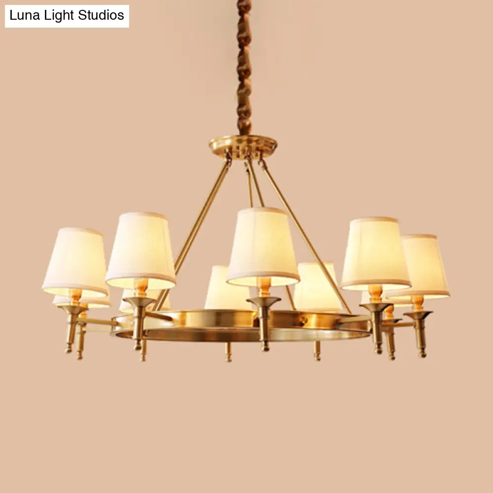 Metallic Candlestick Chandelier Pendant Light With Bucket Fabric Shade - Classic Lighting For Living