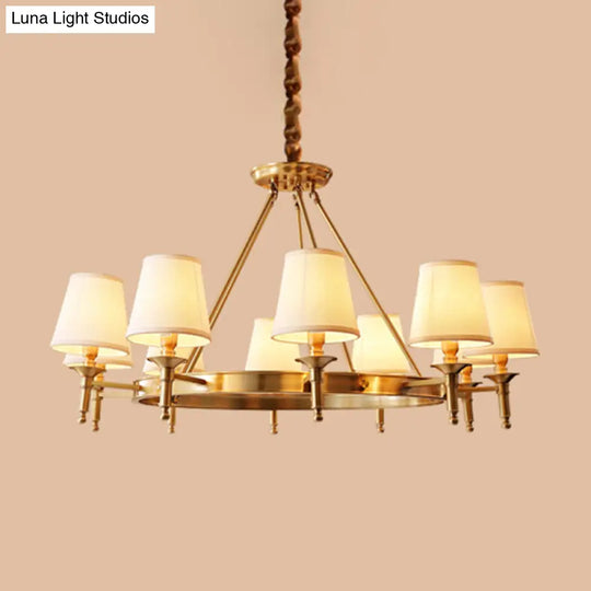 Metallic Candlestick Chandelier Pendant Light With Bucket Fabric Shade - Classic Lighting For Living