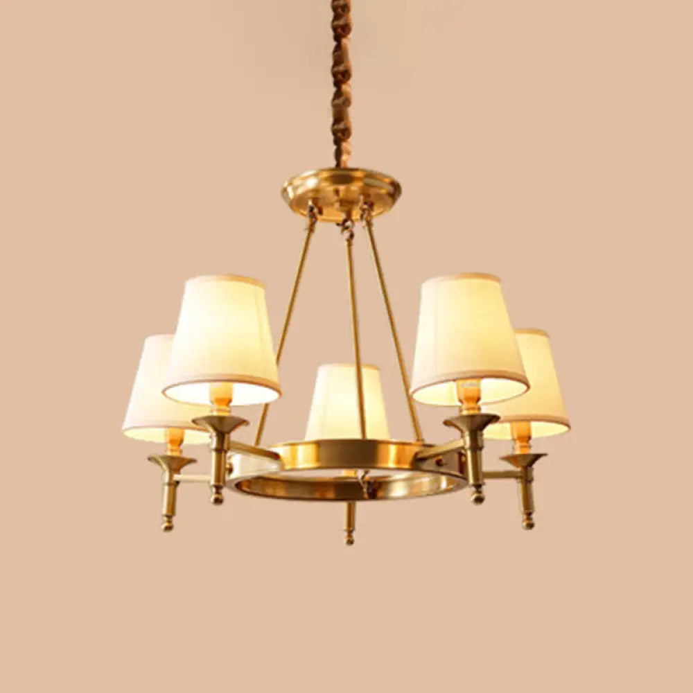 Metallic Candlestick Chandelier Pendant Light With Bucket Fabric Shade - Classic Lighting For Living