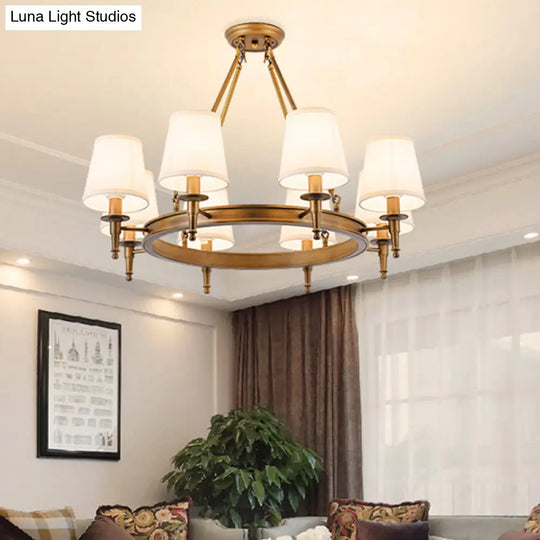 Metallic Candlestick Chandelier Pendant Light With Bucket Fabric Shade - Classic Lighting For Living