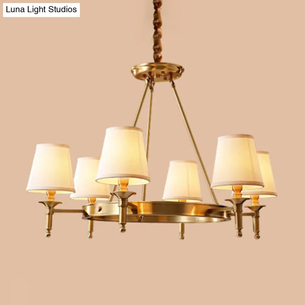 Metallic Candlestick Chandelier Pendant Light With Bucket Fabric Shade - Classic Lighting For Living