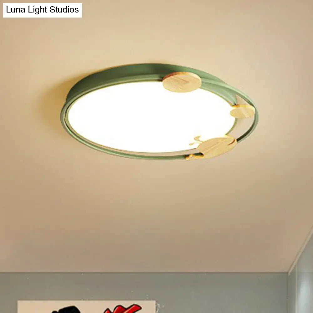 Metallic Cartoon Led Flush Mount For Kids Bedroom With Wooden Decor