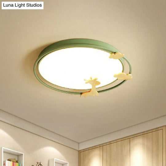 Metallic Cartoon Led Flush Mount For Kids Bedroom With Wooden Decor