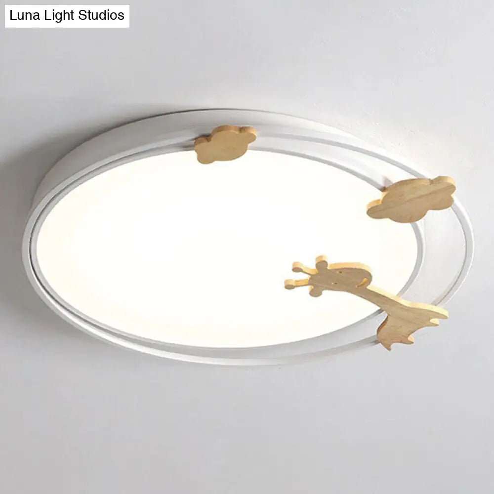 Metallic Cartoon Led Flush Mount For Kids Bedroom With Wooden Decor