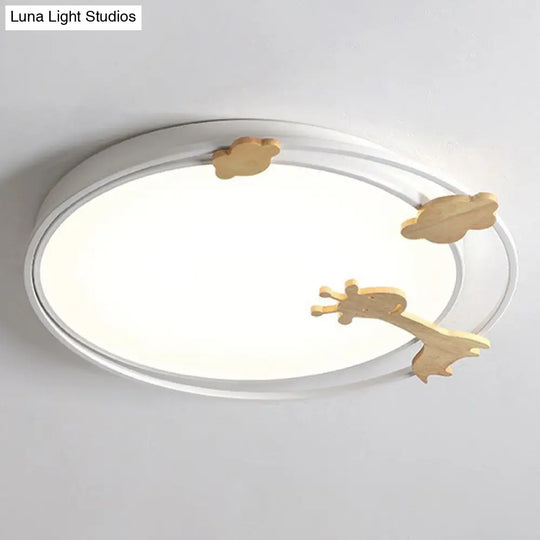 Metallic Cartoon Led Flush Mount For Kids Bedroom With Wooden Decor