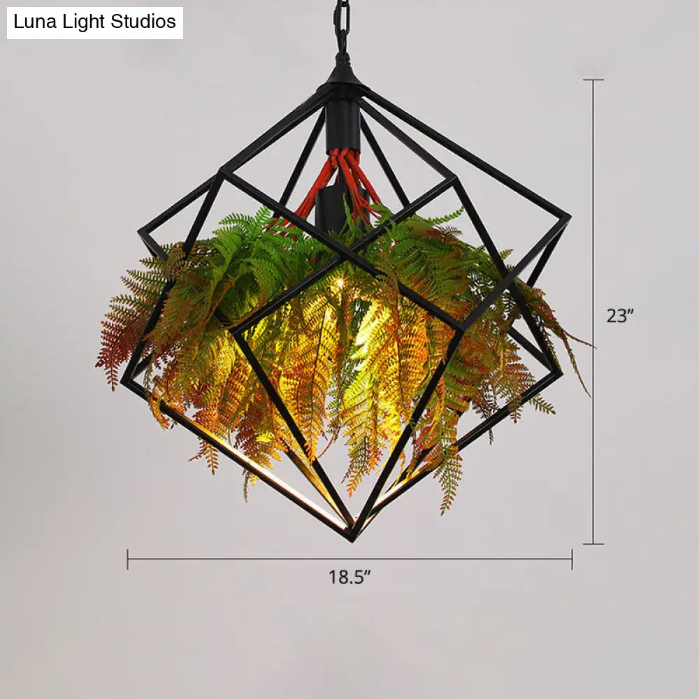 Metallic Industrial Hanging Pendant Light With Plant-Inspired Decor For Restaurants Dark Green