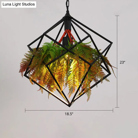 Metallic Industrial Hanging Pendant Light With Plant-Inspired Decor For Restaurants Dark Green