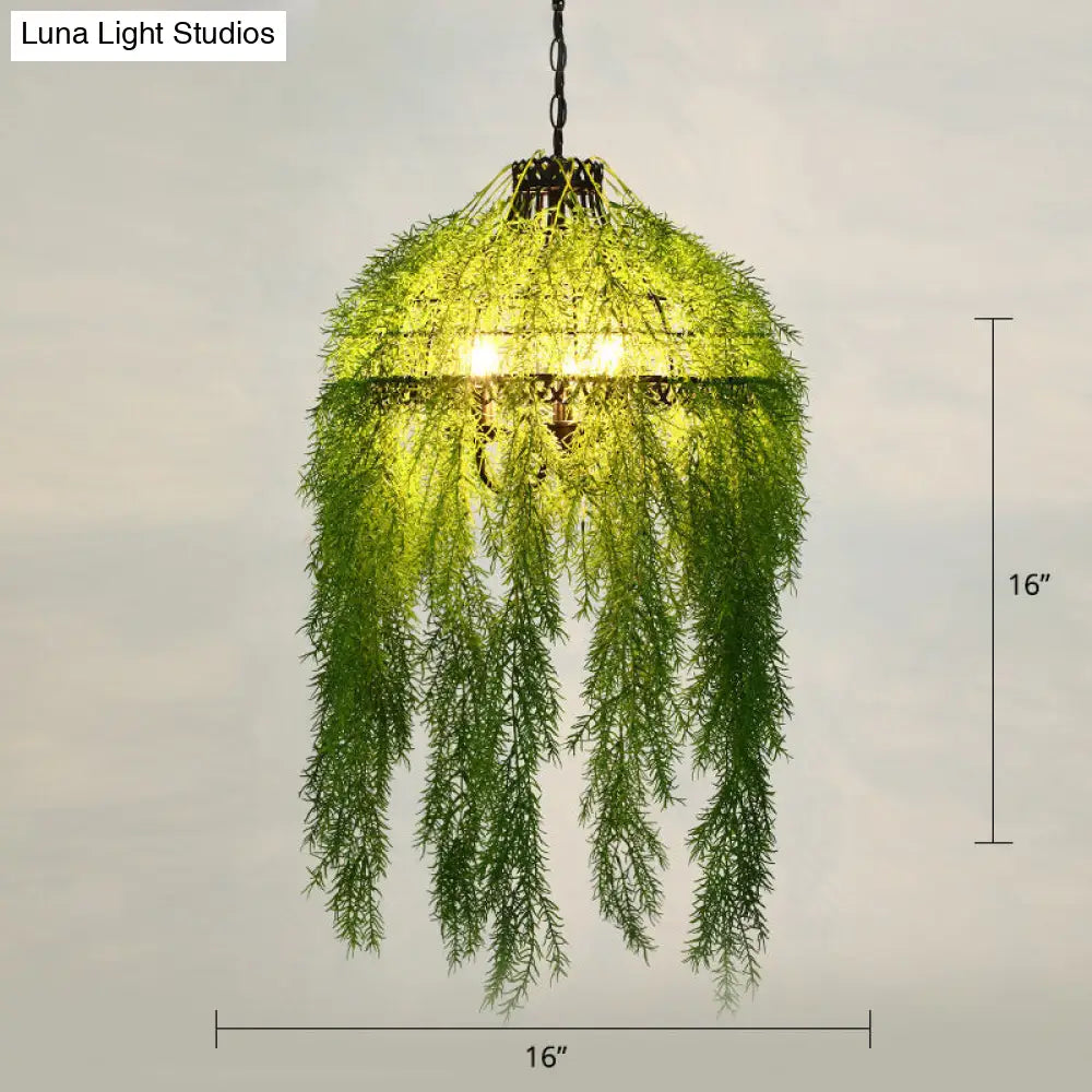 Metallic Industrial Hanging Pendant Light With Plant-Inspired Decor For Restaurants Green