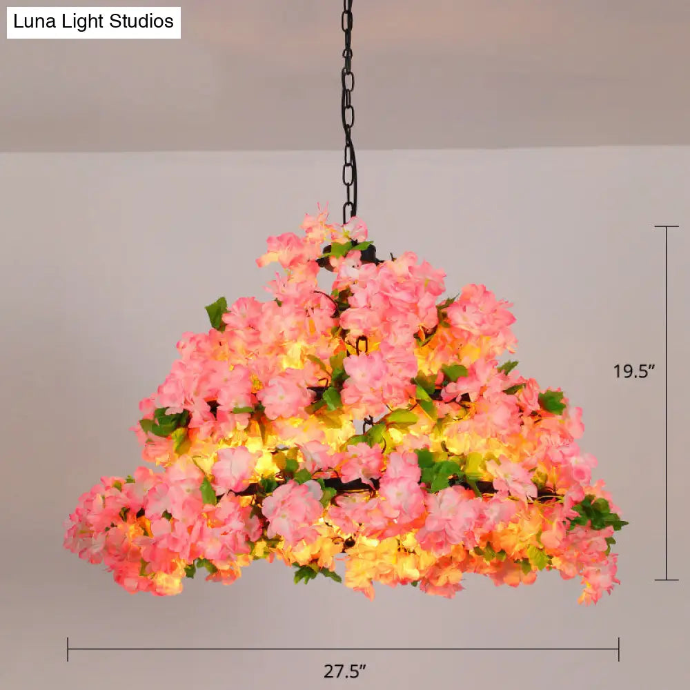 Metallic Industrial Hanging Pendant Light With Plant-Inspired Decor For Restaurants Orange Pink