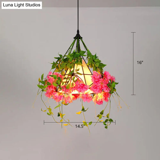 Metallic Industrial Hanging Pendant Light With Plant-Inspired Decor For Restaurants Pink