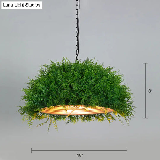 Metallic Industrial Hanging Pendant Light With Plant-Inspired Decor For Restaurants Green