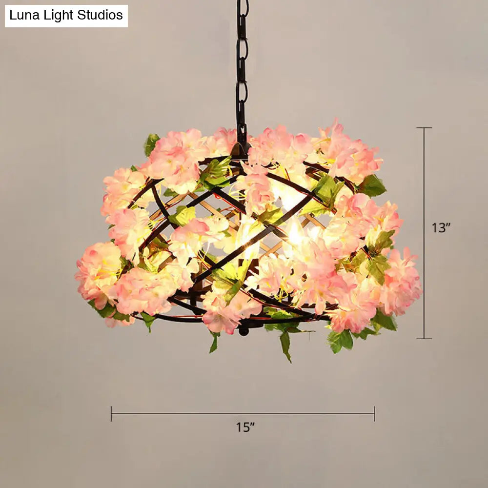 Metallic Industrial Hanging Pendant Light With Plant-Inspired Decor For Restaurants Pink