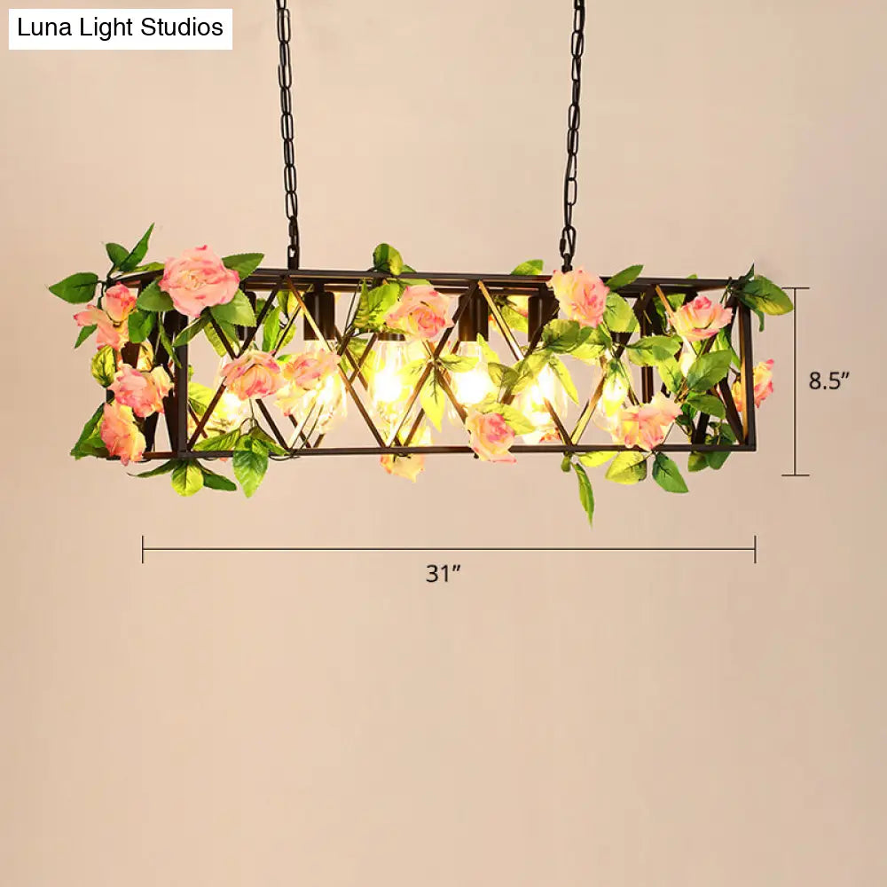 Metallic Industrial Hanging Pendant Light With Plant-Inspired Decor For Restaurants Green-Pink