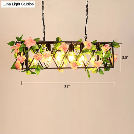 Metallic Industrial Hanging Pendant Light With Plant-Inspired Decor For Restaurants Green-Pink