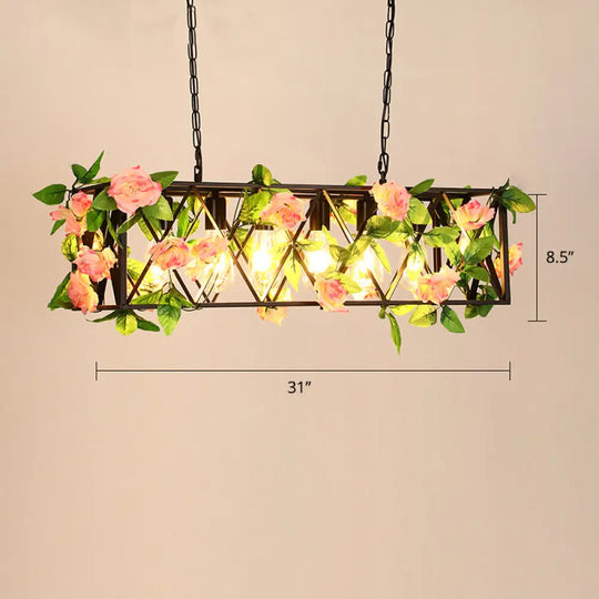 Metallic Ceiling Pendant With Industrial Frame And Plant Decor For Restaurant Green-Pink