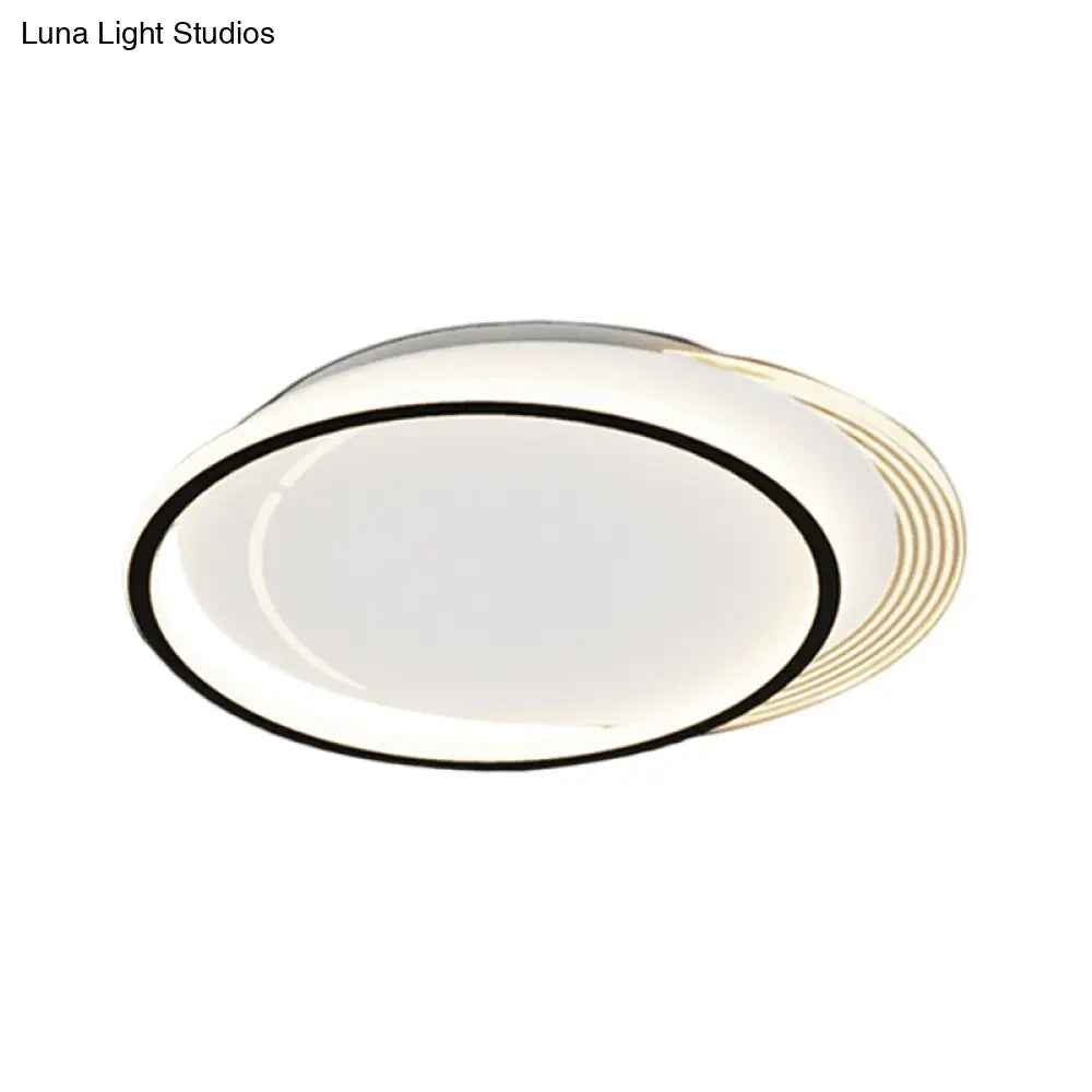 Metallic Circle Flush Mount Led Ceiling Light In Black-White For Bedroom