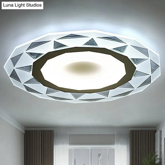 Metallic Circular Led Flush Mount Ceiling Light Fixture In Clear For Modern Living Room / 8 White