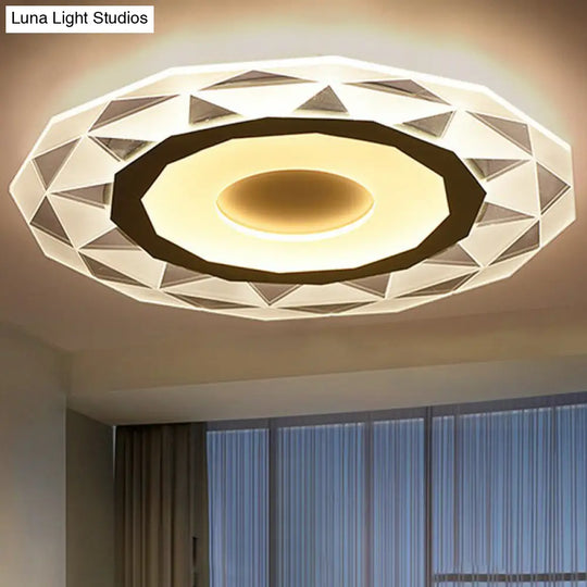 Metallic Circular Led Flush Mount Ceiling Light Fixture In Clear For Modern Living Room