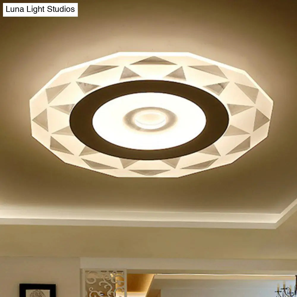 Metallic Circular Led Flush Mount Ceiling Light Fixture In Clear For Modern Living Room