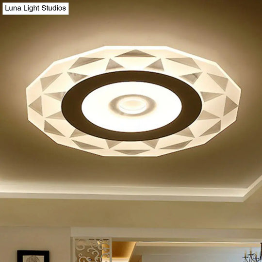 Metallic Circular Led Flush Mount Ceiling Light Fixture In Clear For Modern Living Room