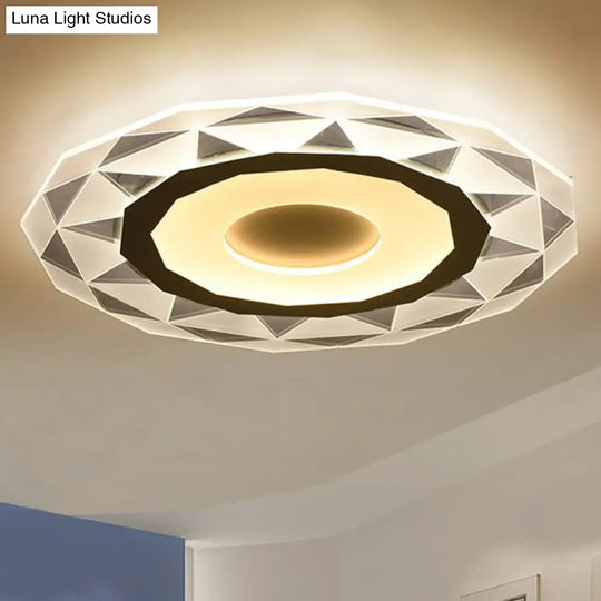 Metallic Circular Led Flush Mount Ceiling Light Fixture In Clear For Modern Living Room