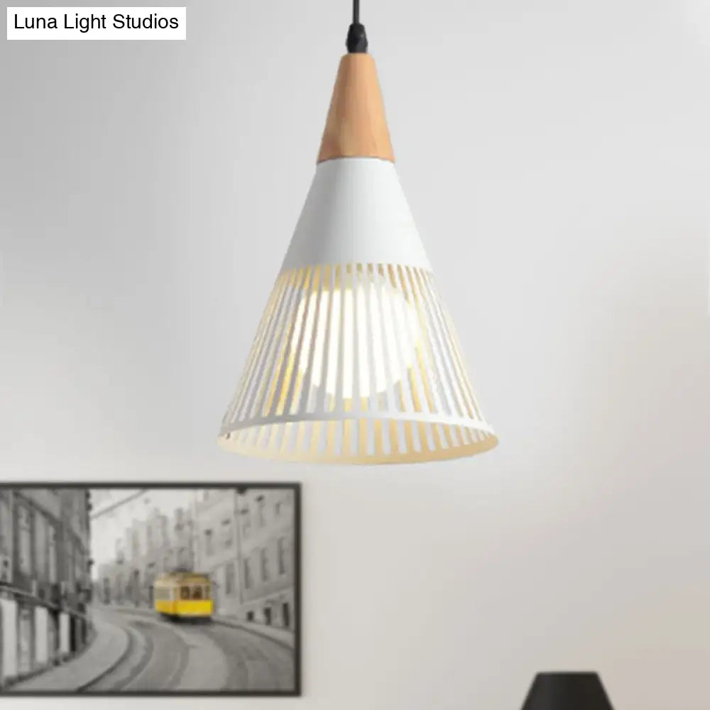 Metallic Cone Ceiling Light: Contemporary 1-Light Pendant In Black/Gold/White With Cage Shade