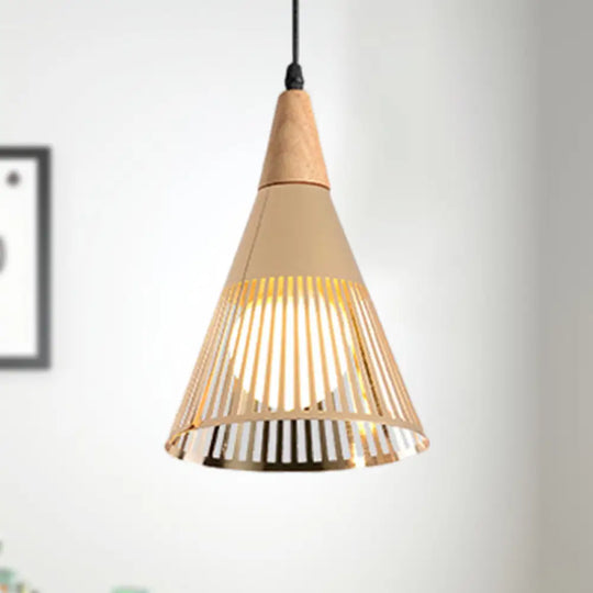 Metallic Cone Ceiling Light: Contemporary 1-Light Pendant In Black/Gold/White With Cage Shade Gold