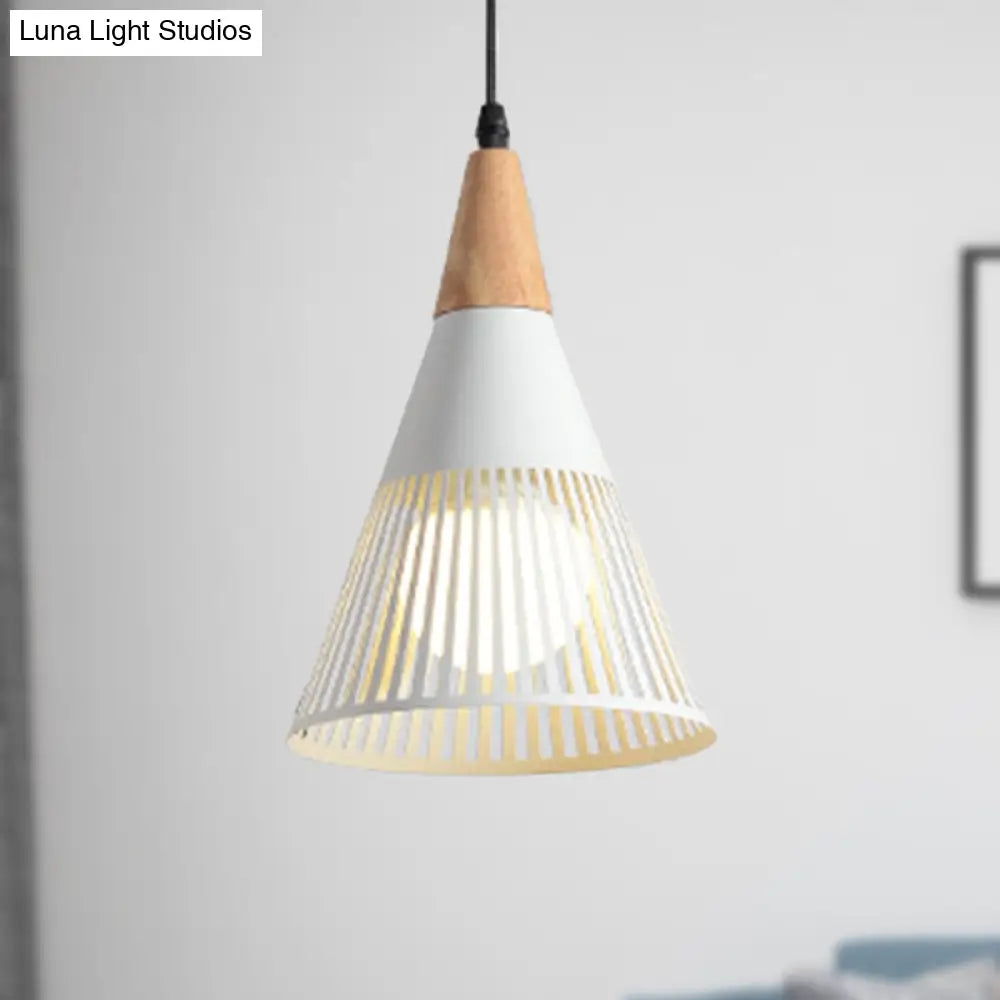 Metallic Cone Ceiling Light: Contemporary 1-Light Pendant In Black/Gold/White With Cage Shade