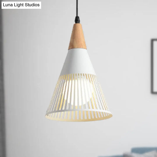 Metallic Cone Ceiling Light: Contemporary 1-Light Pendant In Black/Gold/White With Cage Shade