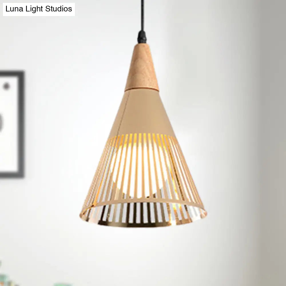 Contemporary Metallic Cone Ceiling Light With Cage Shade - 1-Light Pendant For Bedroom In