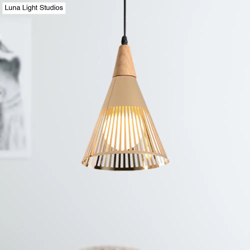 Metallic Cone Ceiling Light: Contemporary 1-Light Pendant In Black/Gold/White With Cage Shade