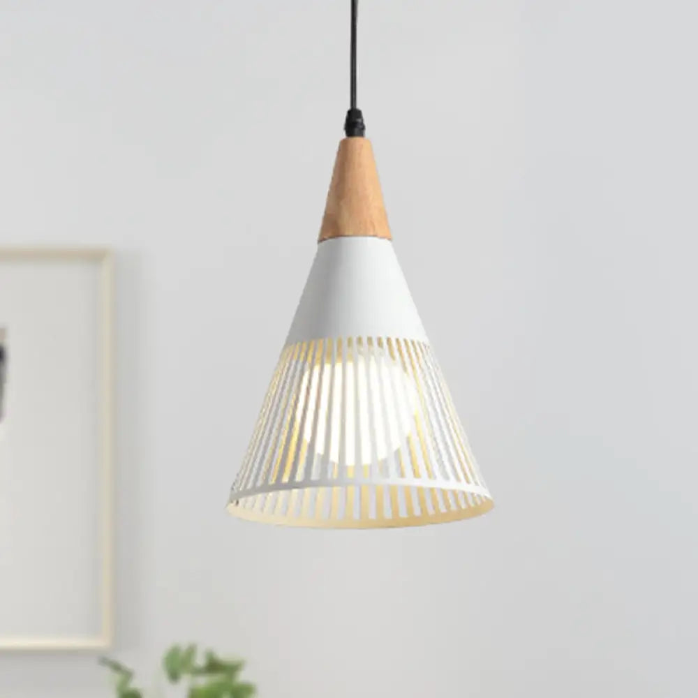 Metallic Cone Ceiling Light: Contemporary 1-Light Pendant In Black/Gold/White With Cage Shade White