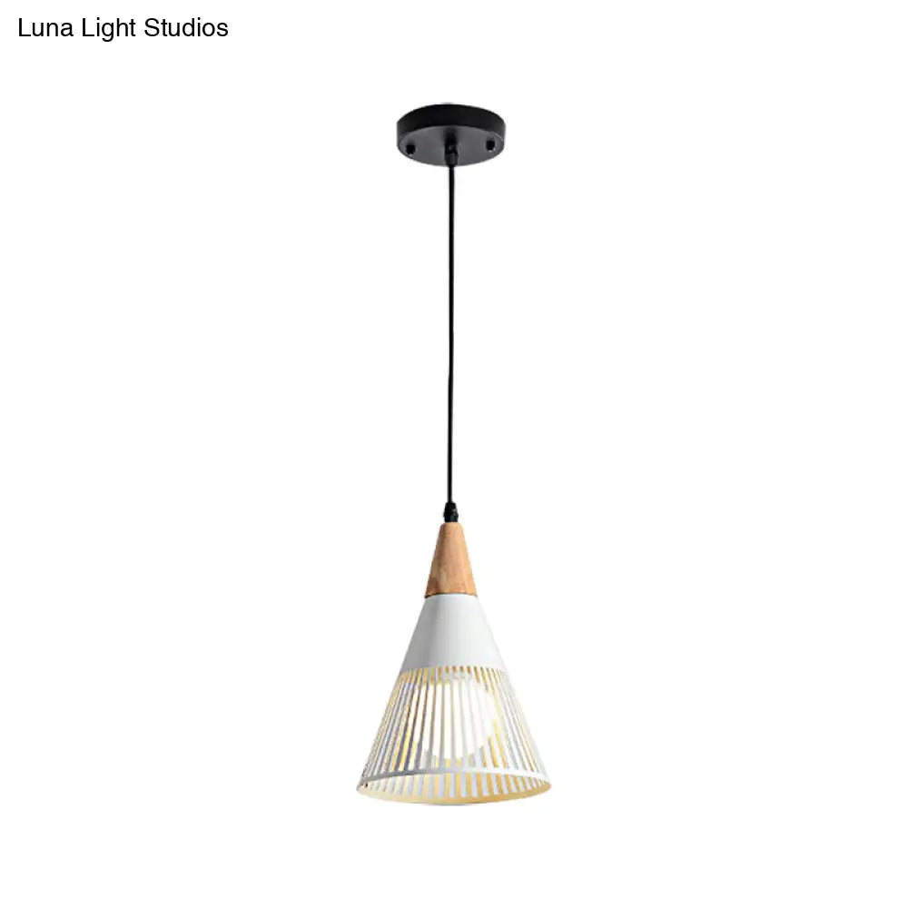 Metallic Cone Ceiling Light: Contemporary 1-Light Pendant In Black/Gold/White With Cage Shade