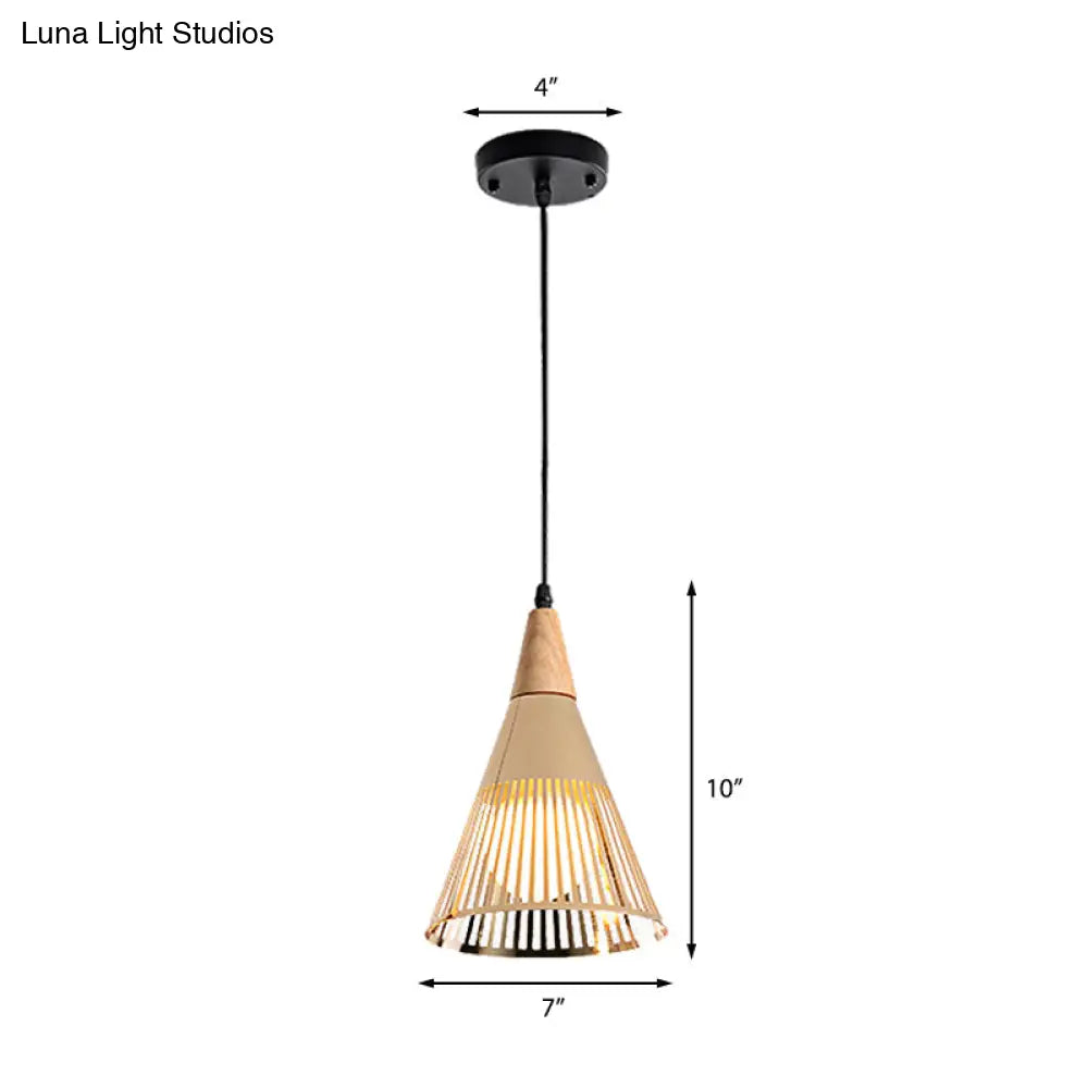 Metallic Cone Ceiling Light: Contemporary 1-Light Pendant In Black/Gold/White With Cage Shade