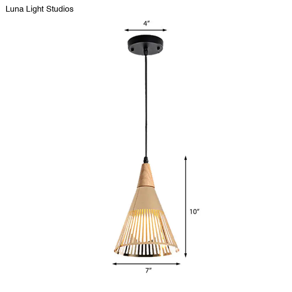 Contemporary Metallic Cone Ceiling Light With Cage Shade - 1-Light Pendant For Bedroom In