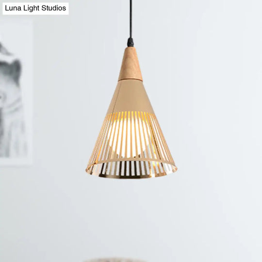 Contemporary Metallic Cone Ceiling Light With Cage Shade - 1-Light Pendant For Bedroom In